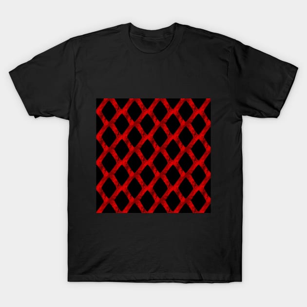 Red Grid Cube Geometric Dark Pattern T-Shirt by DeneboArt